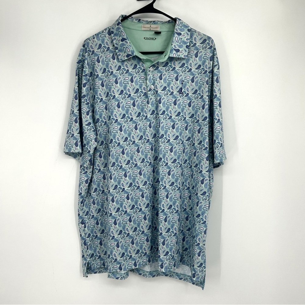Lamp‎ Post Collection Teal Pink & Navy Paisley Print Perfomance Polo Shirt XL